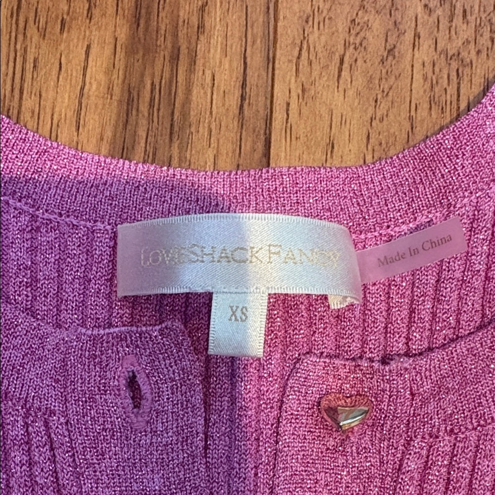 LoveShackFancy Woman’s Pink Sparkle Heart Cardigan Sweater Size XS