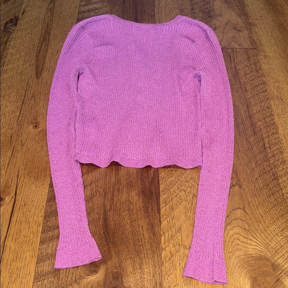 LoveShackFancy Woman’s Pink Sparkle Heart Cardigan Sweater Size XS