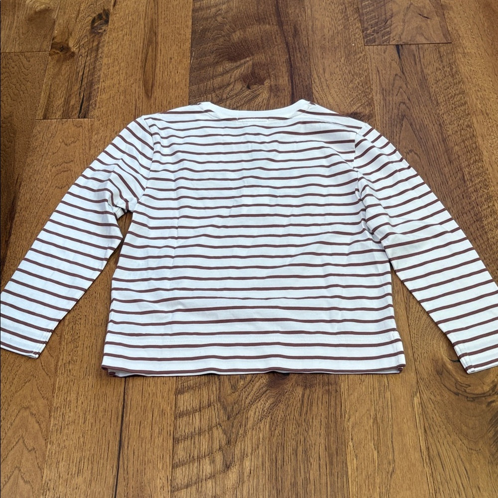 NWT Burberry Kids Long Sleeve Striped Tee - Brown and White Size 7
