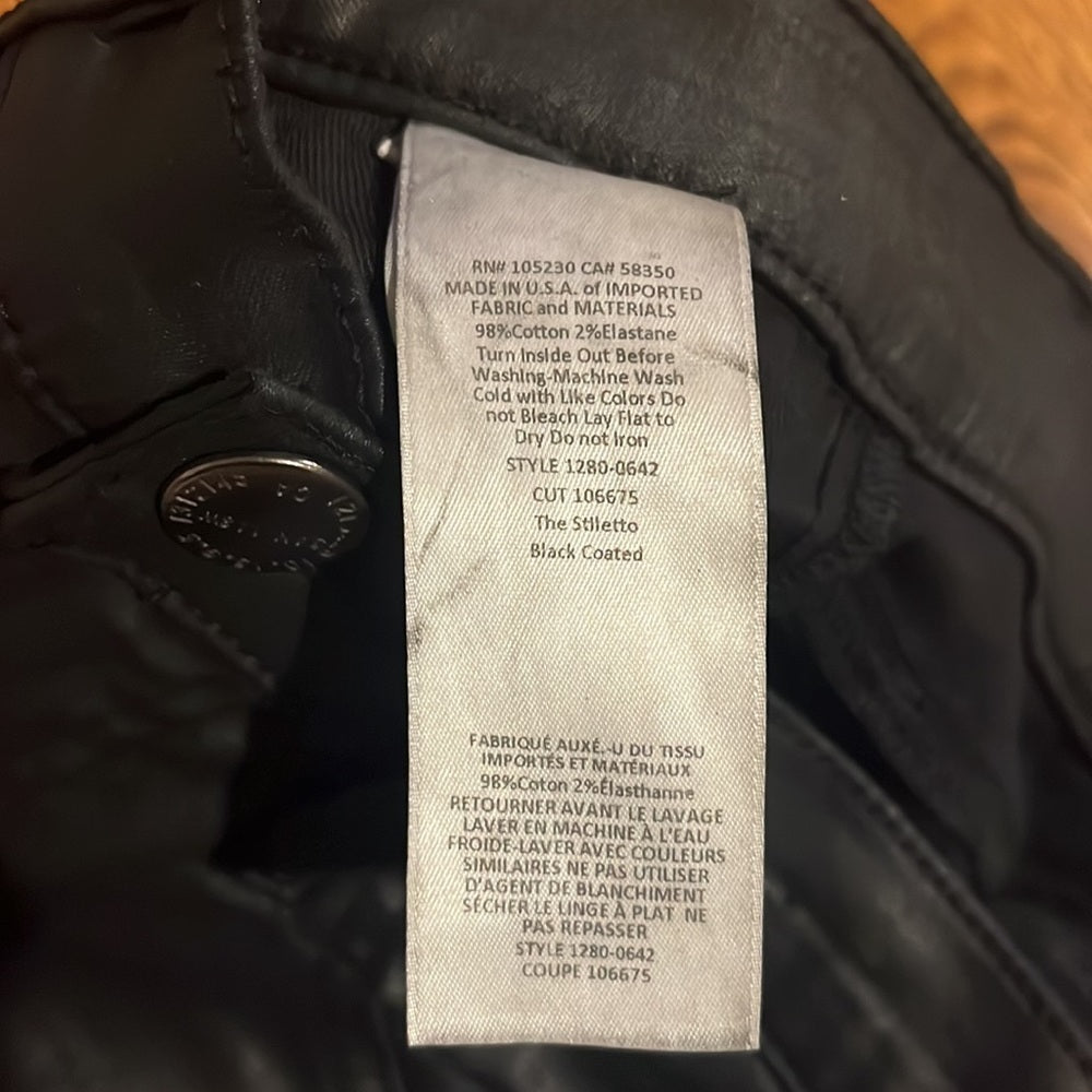 Current/Elliot Woman’s Black The Stiletto Black Coated Jeans Size 24