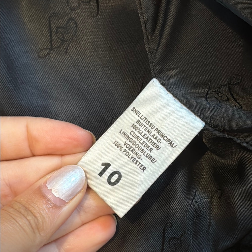 Lipsy Black Leather Jacket with Ruffle Trim Kids Size 10
