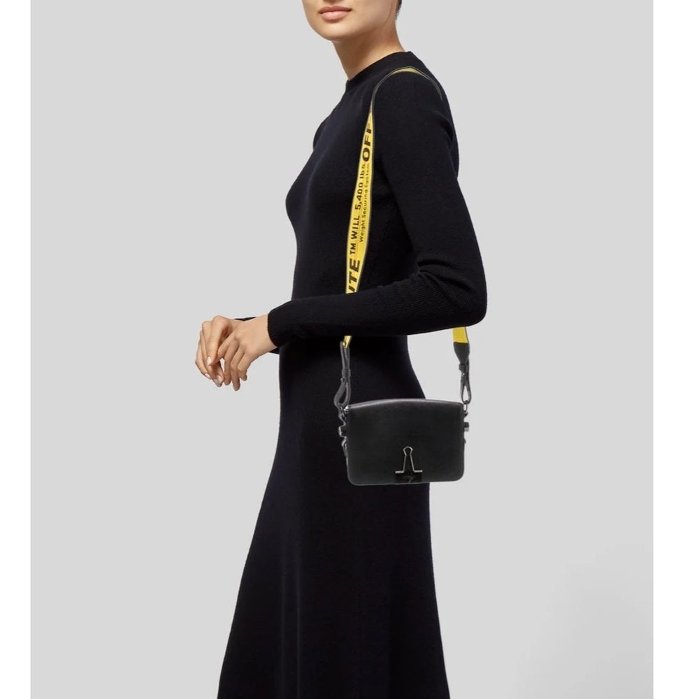 Off White Binder Clip Black Leather Crossbody Bag