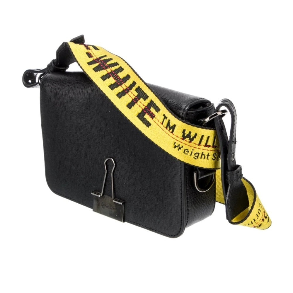 Off White Binder Clip Black Leather Crossbody Bag