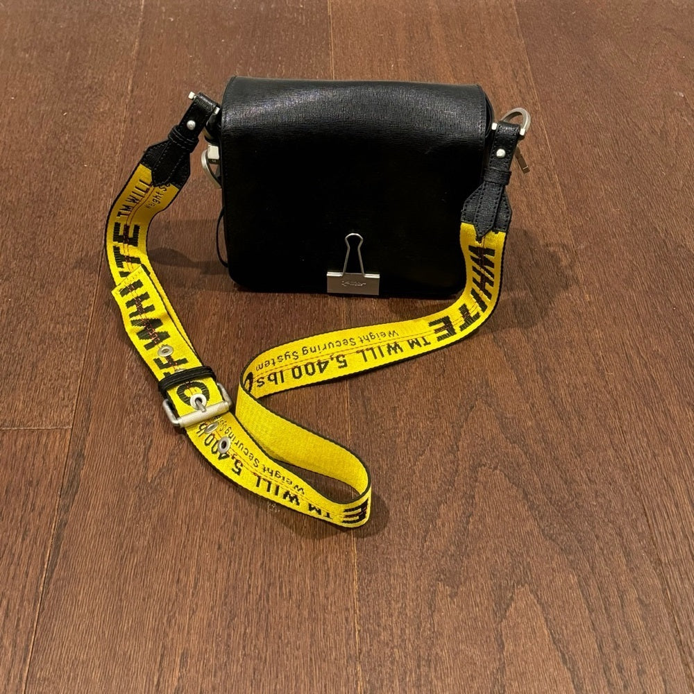 Off White Binder Clip Black Leather Crossbody Bag