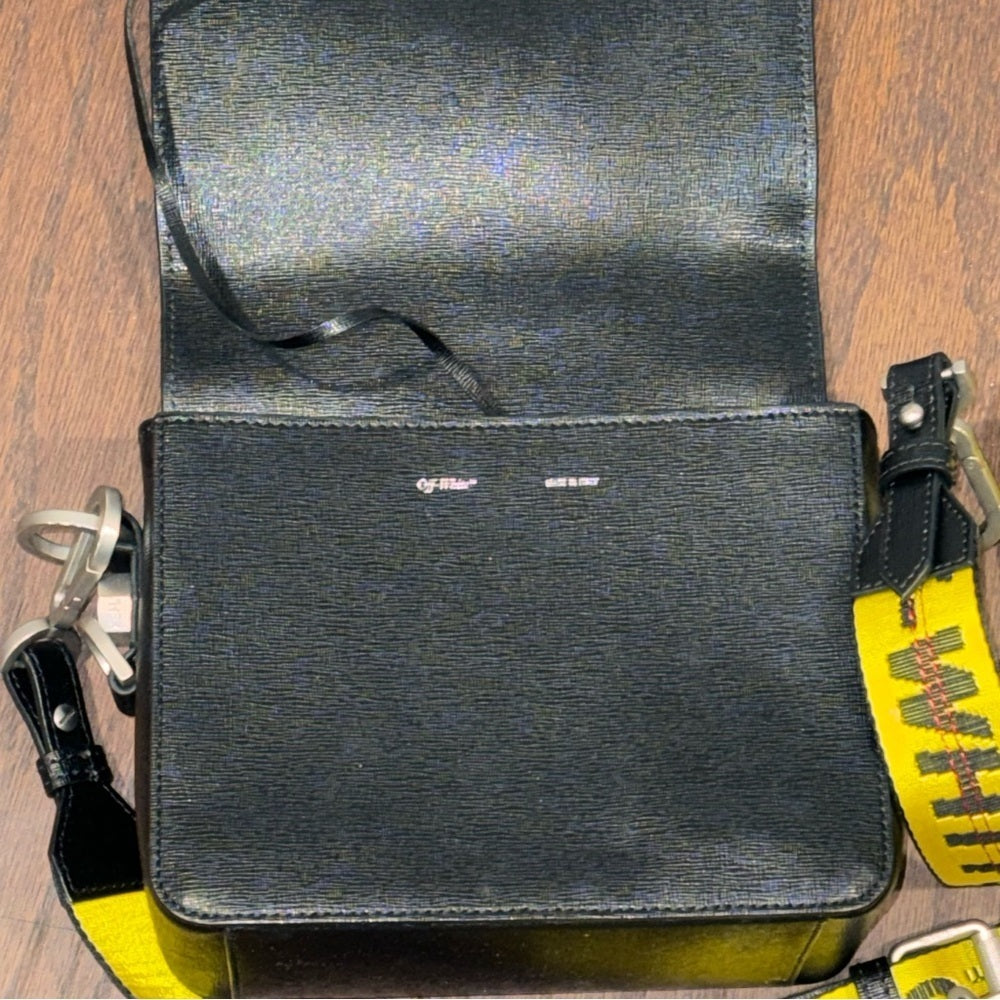 Off White Binder Clip Black Leather Crossbody Bag