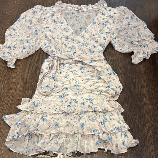 LoveShackFancy Women’s Blue and Pink Floral Mini Dress Size 8