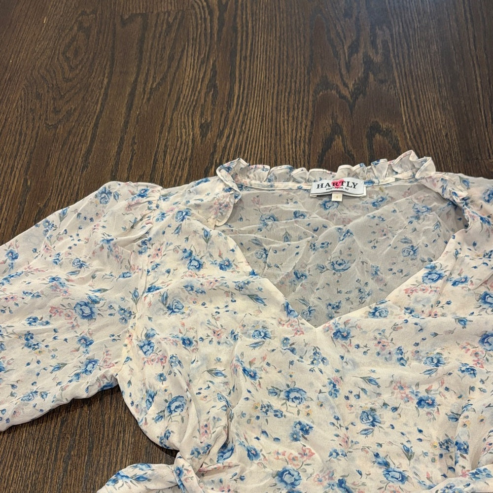 LoveShackFancy Women’s Blue and Pink Floral Mini Dress Size 8