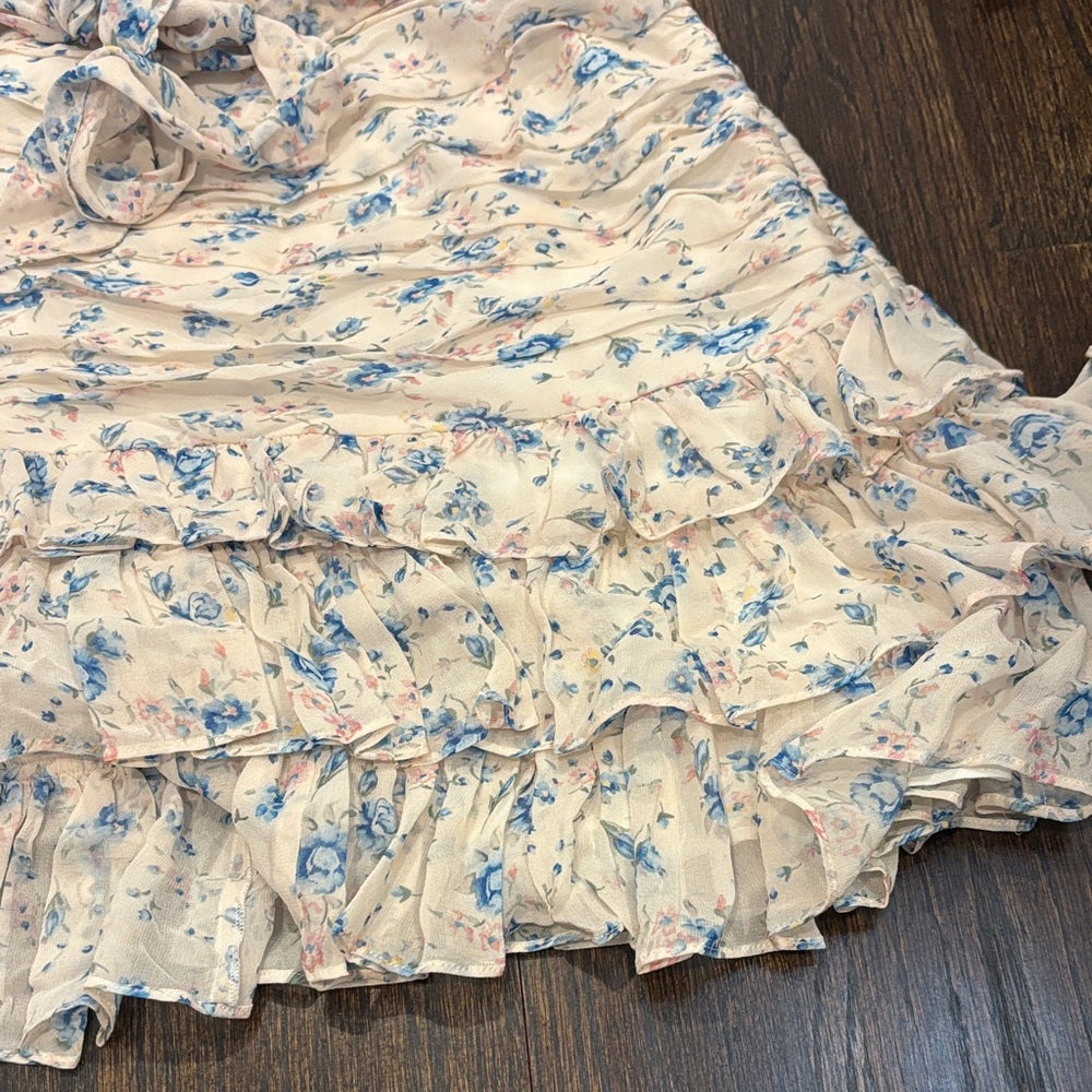 LoveShackFancy Women’s Blue and Pink Floral Mini Dress Size 8