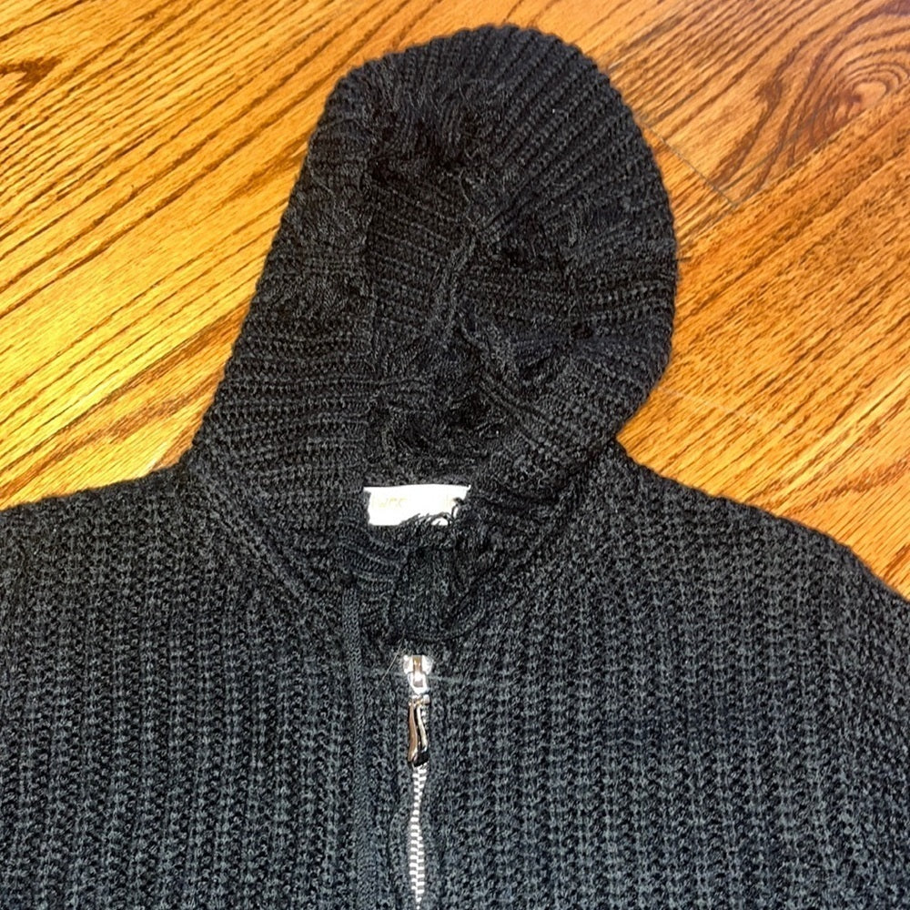 Tweenstyle Girl’s Black Distressed Hooded Sweater Jacket Size 8