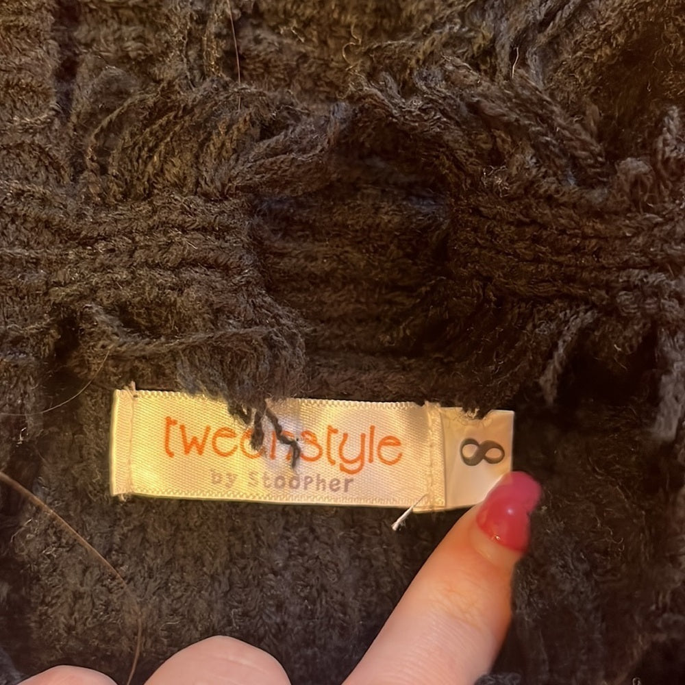 Tweenstyle Girl’s Black Distressed Hooded Sweater Jacket Size 8