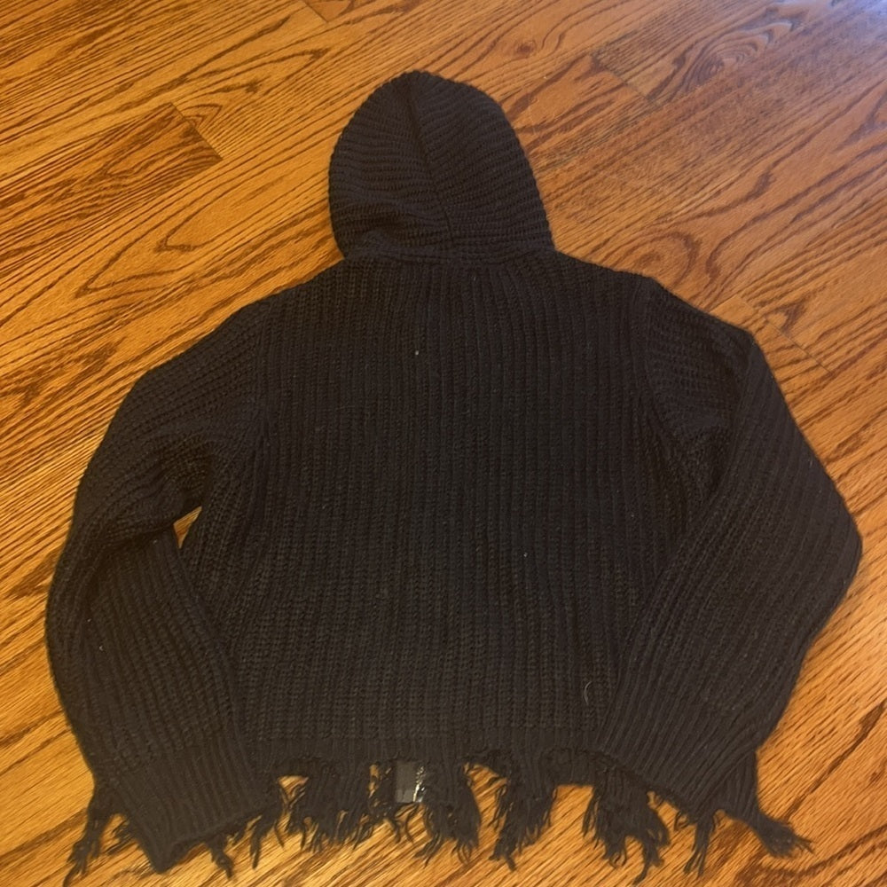 Tweenstyle Girl’s Black Distressed Hooded Sweater Jacket Size 8