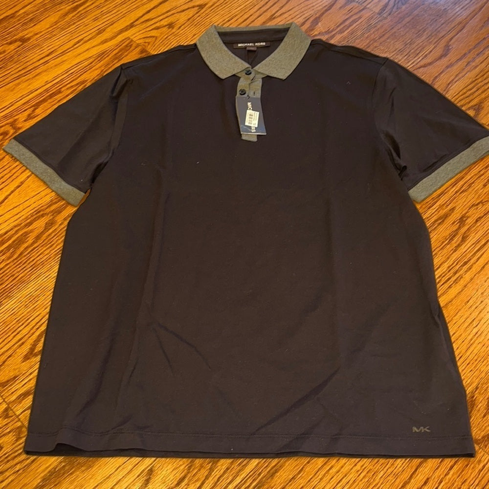 NWT Michael Kors Men’s Black and Grey Polo Size L