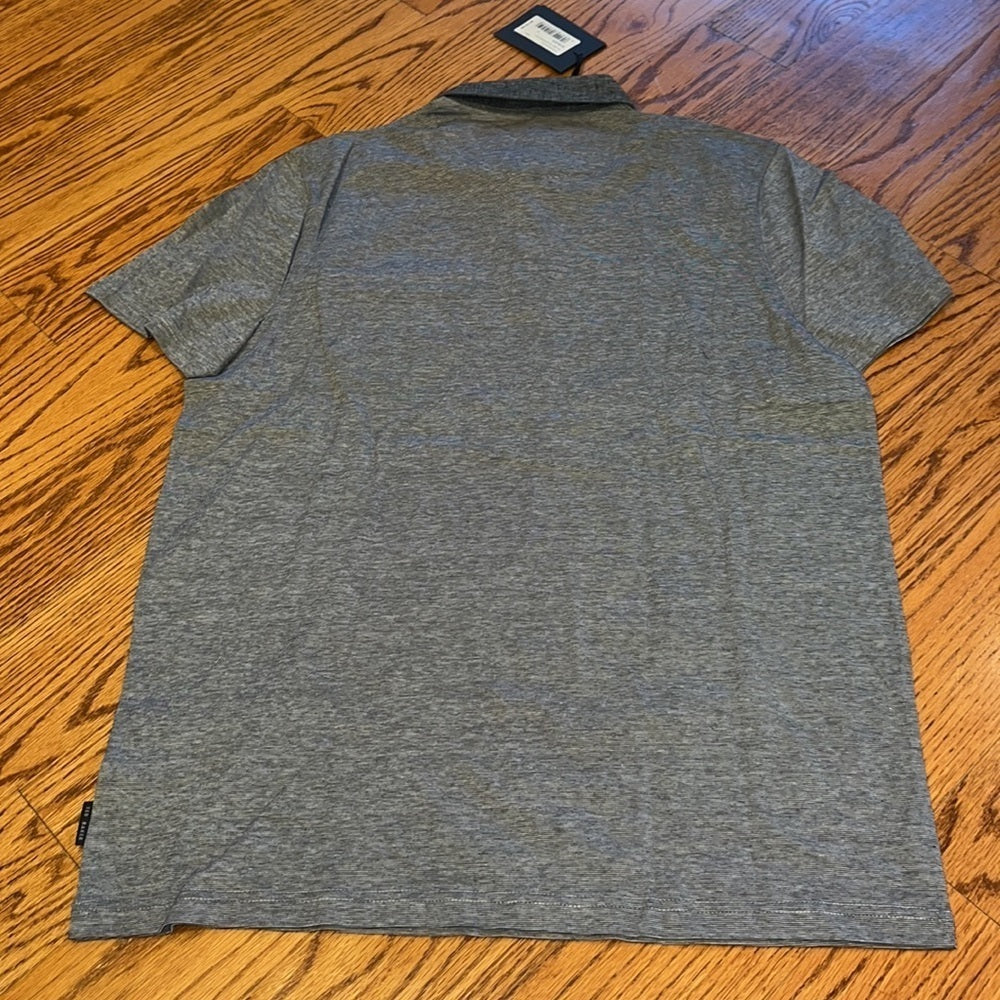 NWT Ted Baker London Men’s Black Linen Collar Striped Polo Size 4 (L)