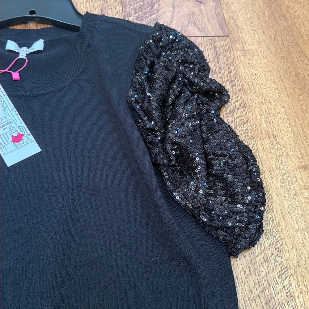 NWT Parker Woman’s Black Short Sleeve Sweater Sparkle Size M