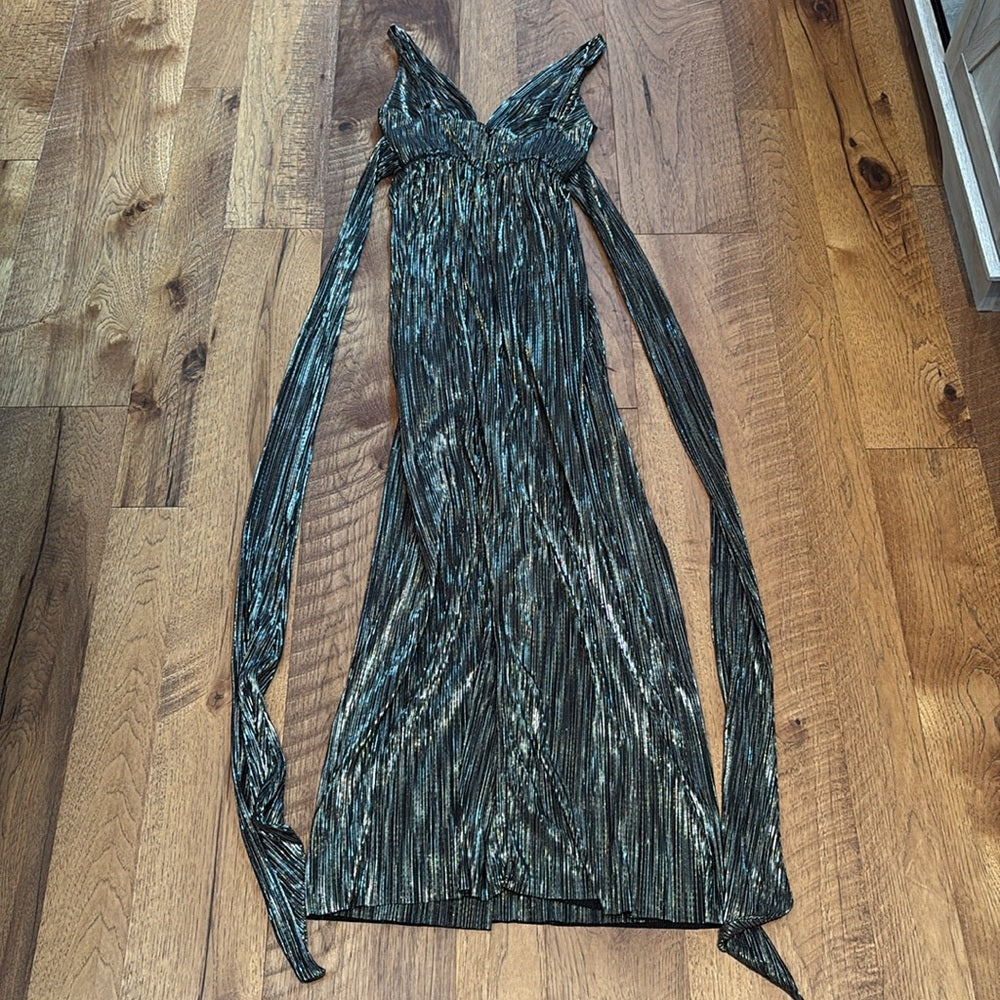 Sabina Musayev Woman’s Grey Metallic Maxi Dress Size XS