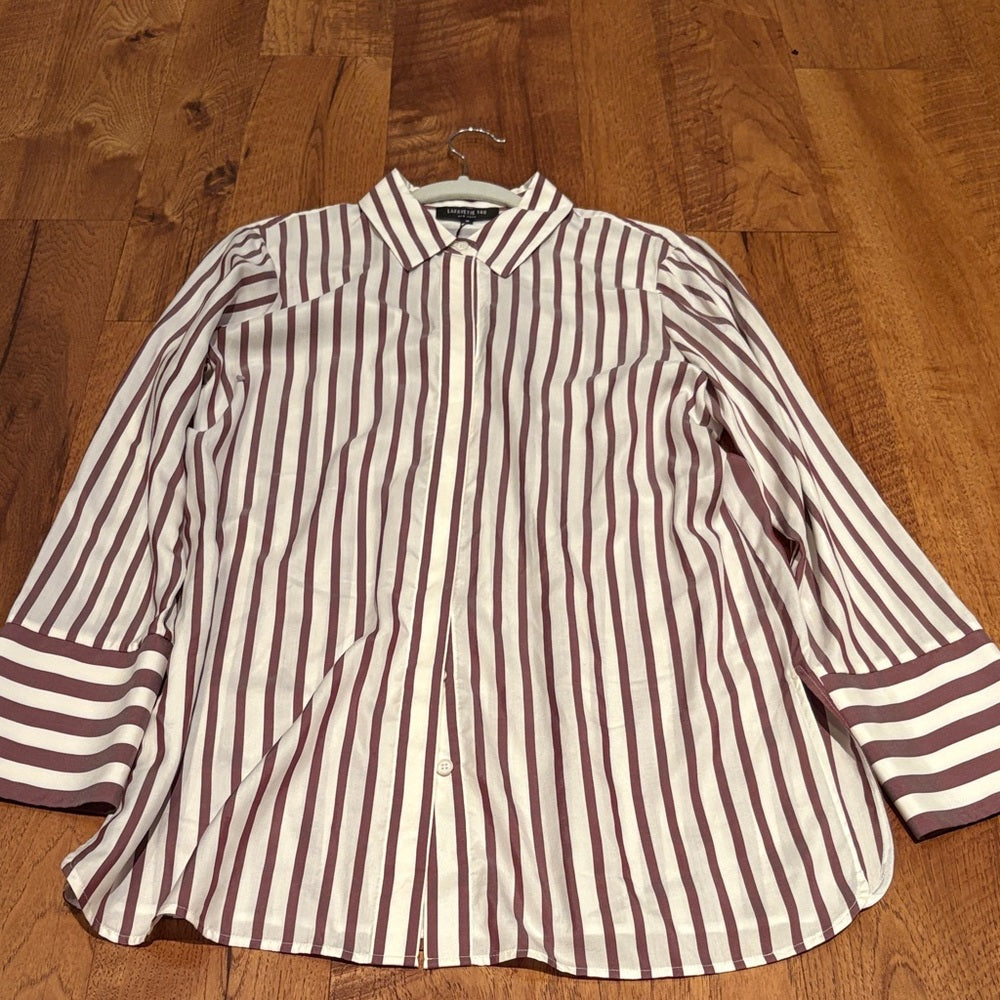 NWT Lafayette 148 Woman’s Lingonberry Multi Striped Button Down Size M