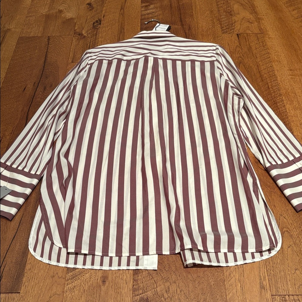 NWT Lafayette 148 Woman’s Lingonberry Multi Striped Button Down Size M