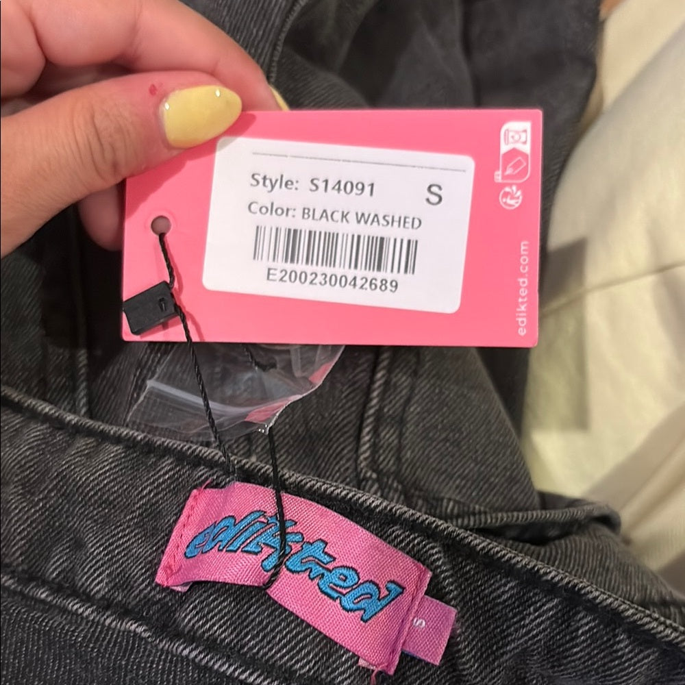 NWT Edikted Women’s Black Washed Wide Leg Jeans Size S