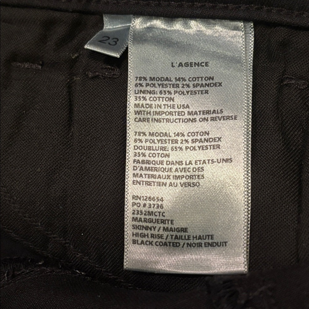 L'AGENCE Women’s Black Skinny Leather Pants Size 23