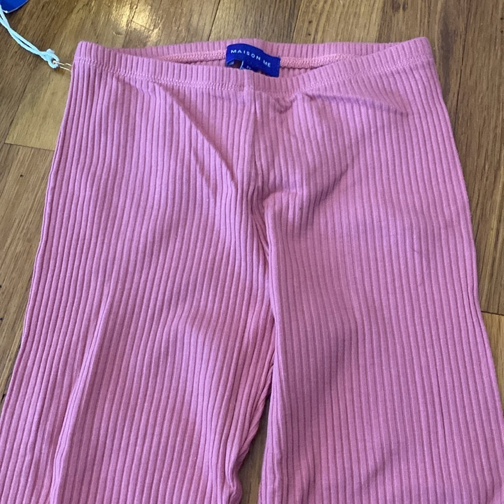 NWT Maison Me Girls Pink Ribbed Leggings Size 8Y
