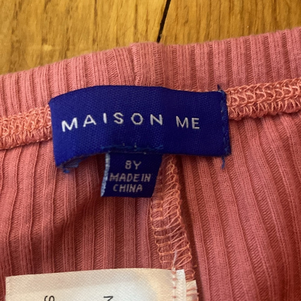 NWT Maison Me Girls Pink Ribbed Leggings Size 8Y