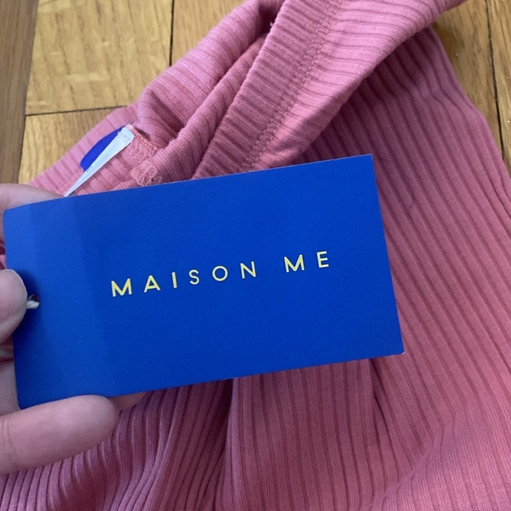 NWT Maison Me Girls Pink Ribbed Leggings Size 8Y