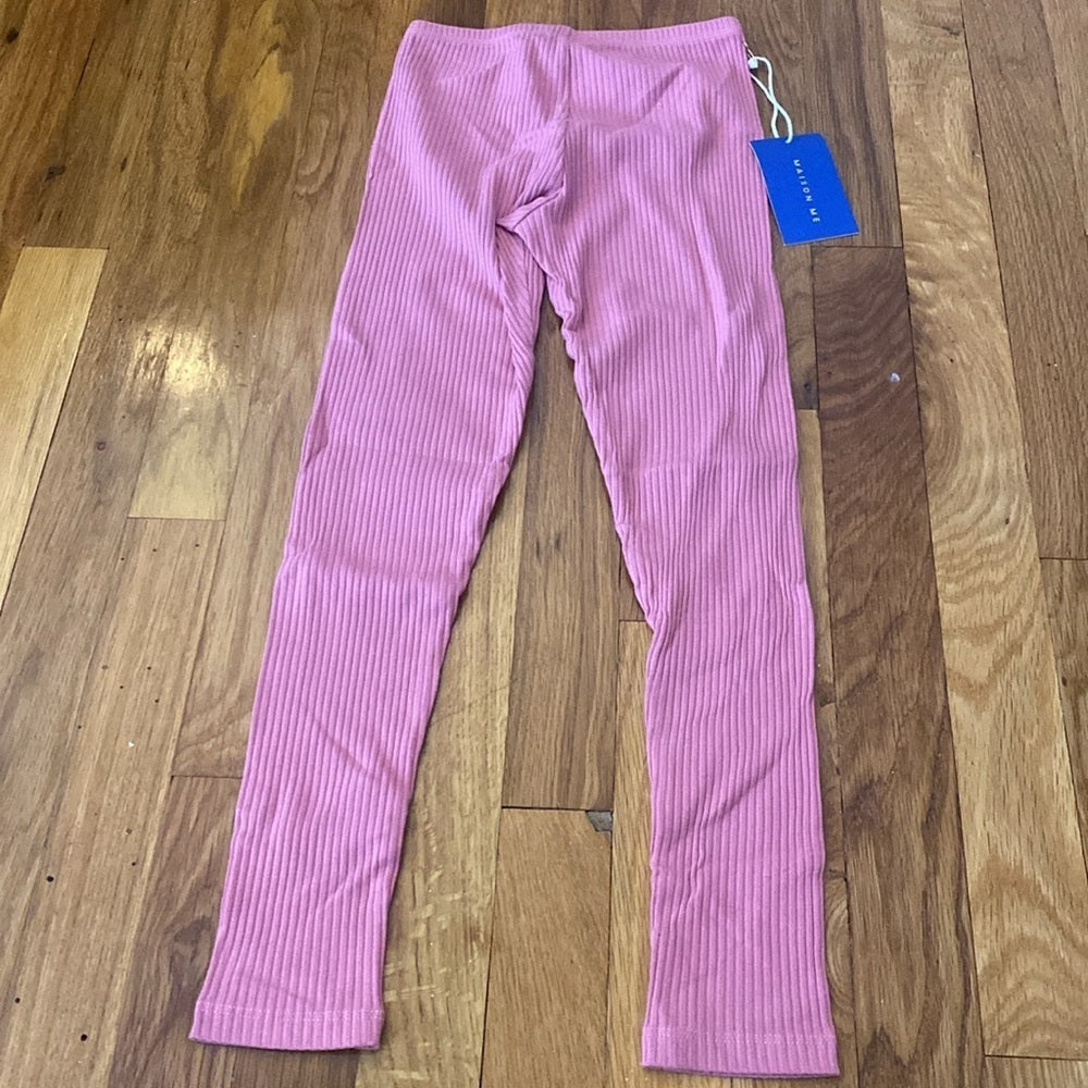 NWT Maison Me Girls Pink Ribbed Leggings Size 8Y