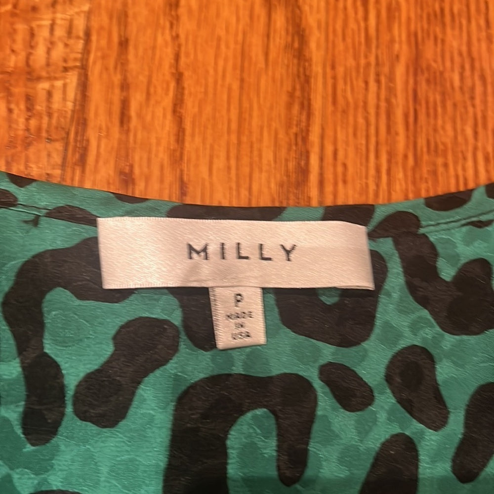 Milly Woman’s Green Leopard Silk Top Size P