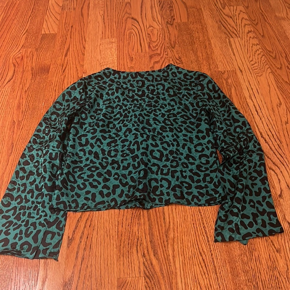 Milly Woman’s Green Leopard Silk Top Size P