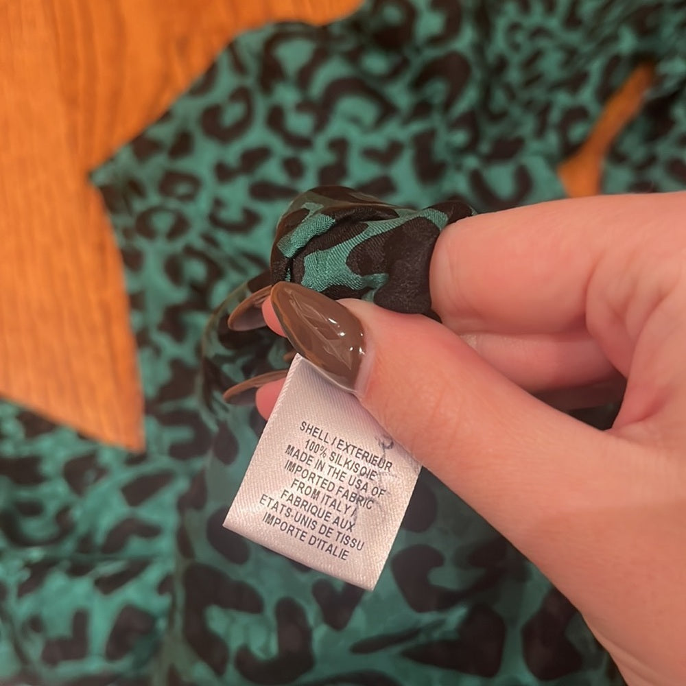 Milly Woman’s Green Leopard Silk Top Size P