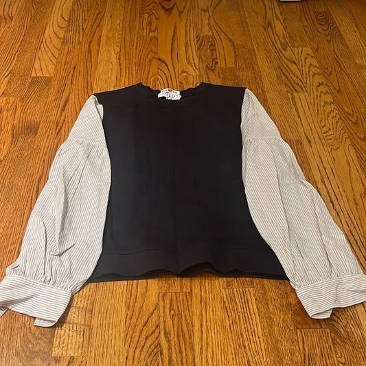 Derek Lam Denim Woman’s Black Striped Sleeve Sweatshirt Size L