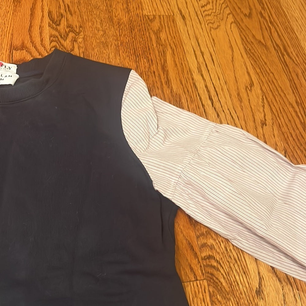 Derek Lam Denim Woman’s Black Striped Sleeve Sweatshirt Size L