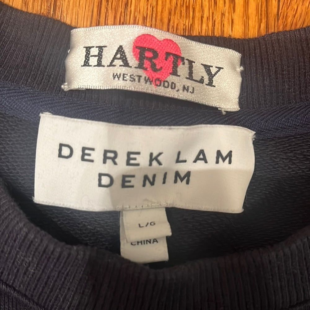 Derek Lam Denim Woman’s Black Striped Sleeve Sweatshirt Size L