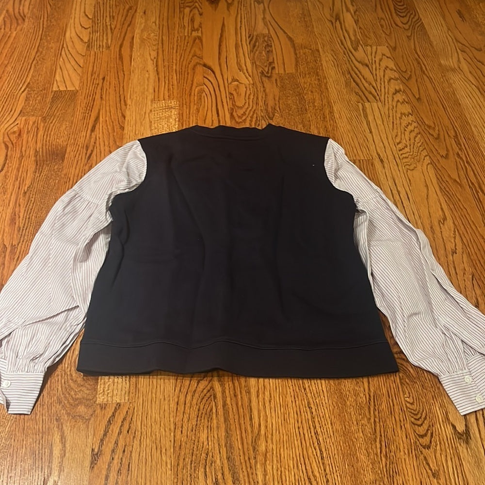 Derek Lam Denim Woman’s Black Striped Sleeve Sweatshirt Size L