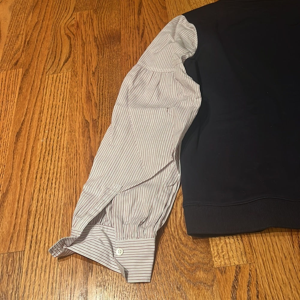 Derek Lam Denim Woman’s Black Striped Sleeve Sweatshirt Size L