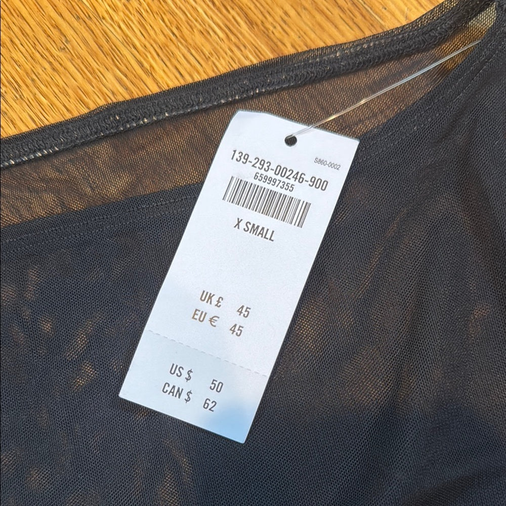 NWT Abercrombie & Fitch Black Fitted Bodysuit With Mesh Sleeves Women’s Size XS