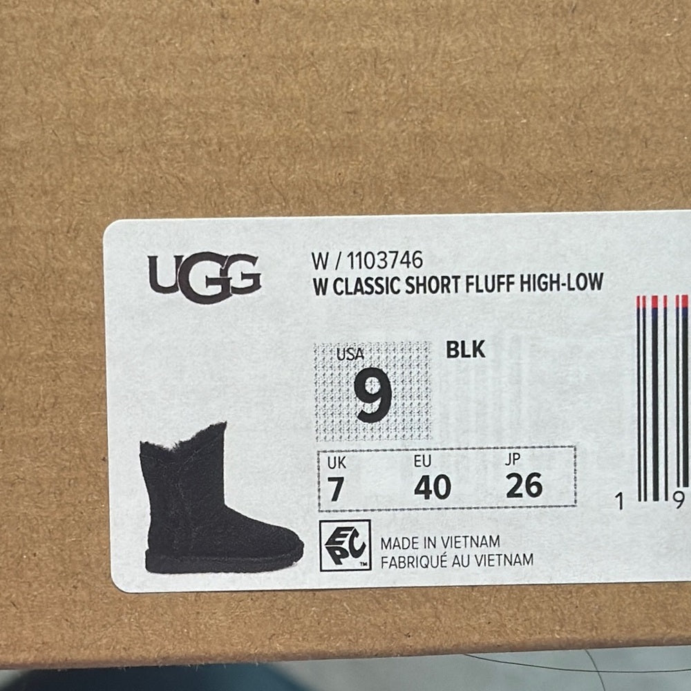 UGG Women's Black Fur-Lined Boots with Classic Short Fluff High Low Size 9