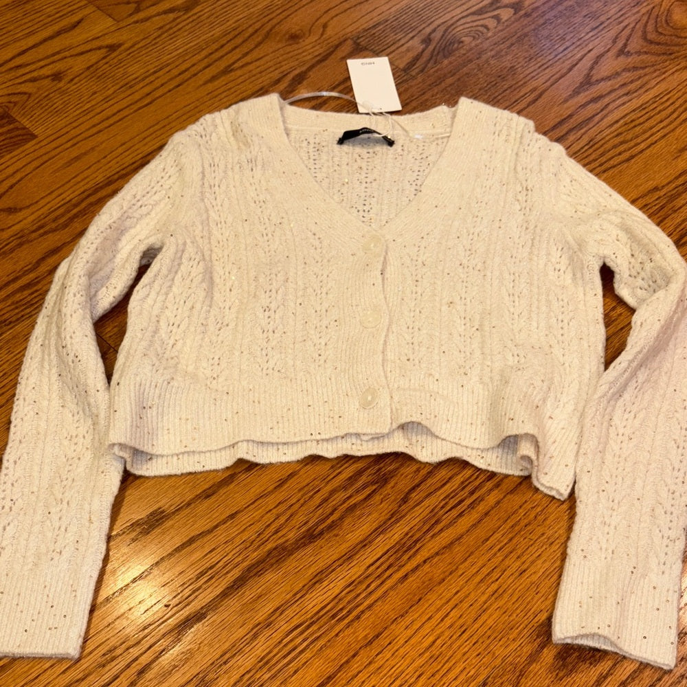 NWT MNG Woman’s Cream Sparkle Cardigan Size XS