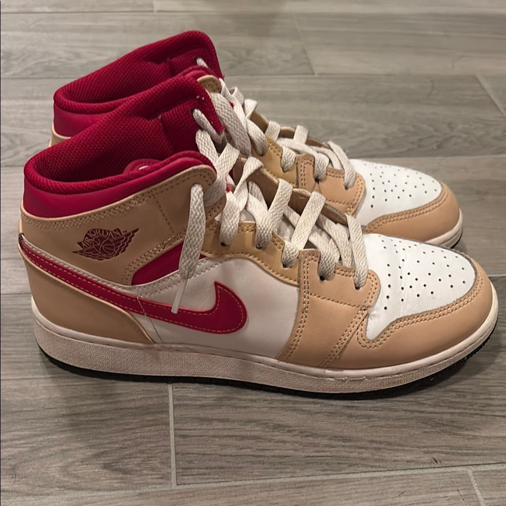 Nike Jordan Kids Red and Tan High-Top Sneakers Size 7Y