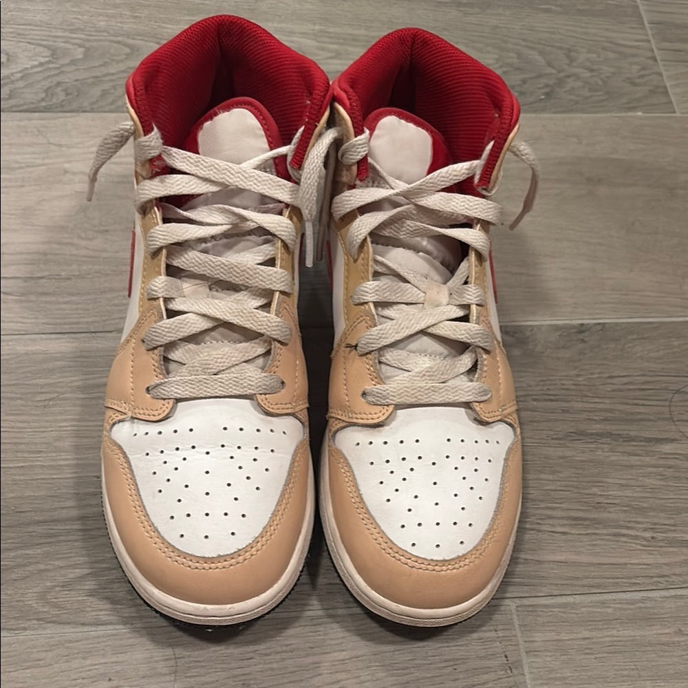 Nike Jordan Kids Red and Tan High-Top Sneakers Size 7Y