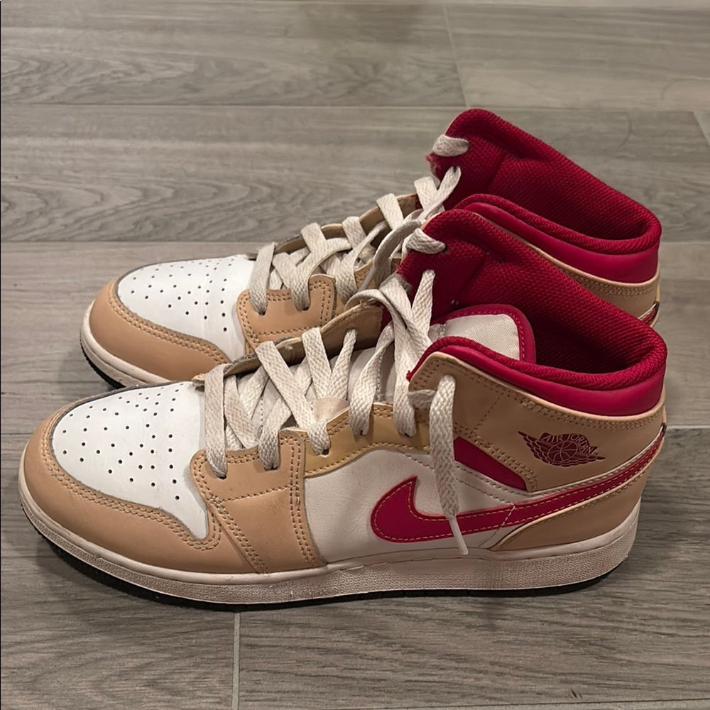Nike Jordan Kids Red and Tan High-Top Sneakers Size 7Y