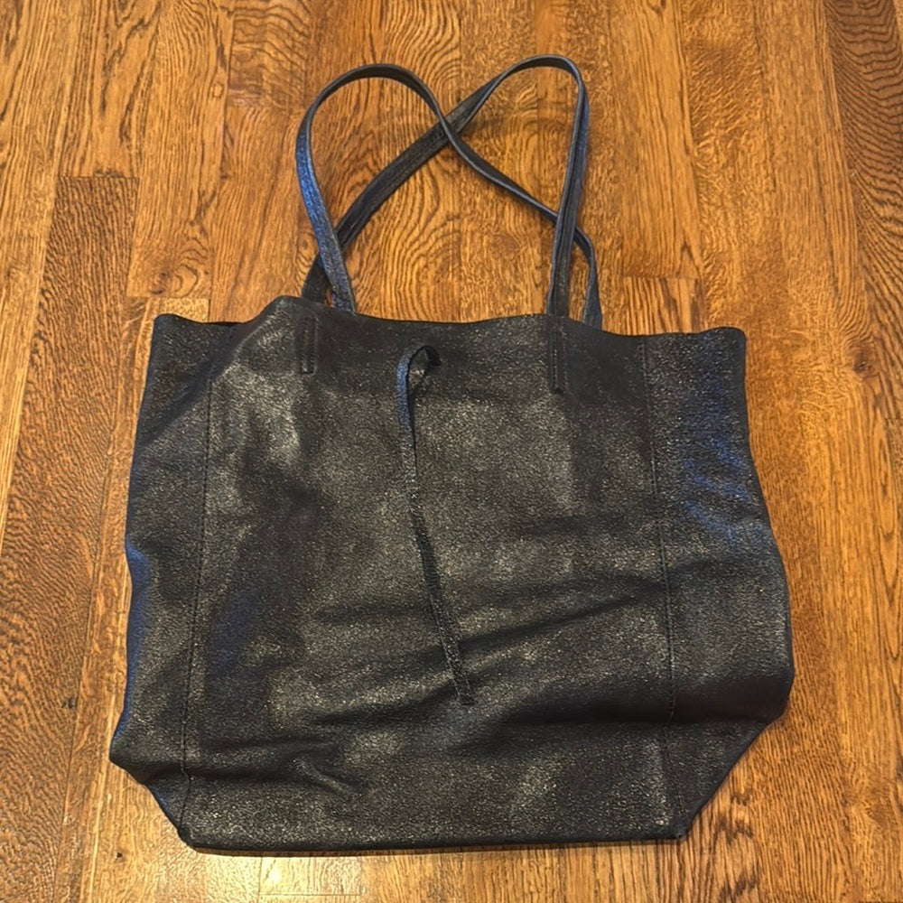 Black Leather Sparkly Tote Bag