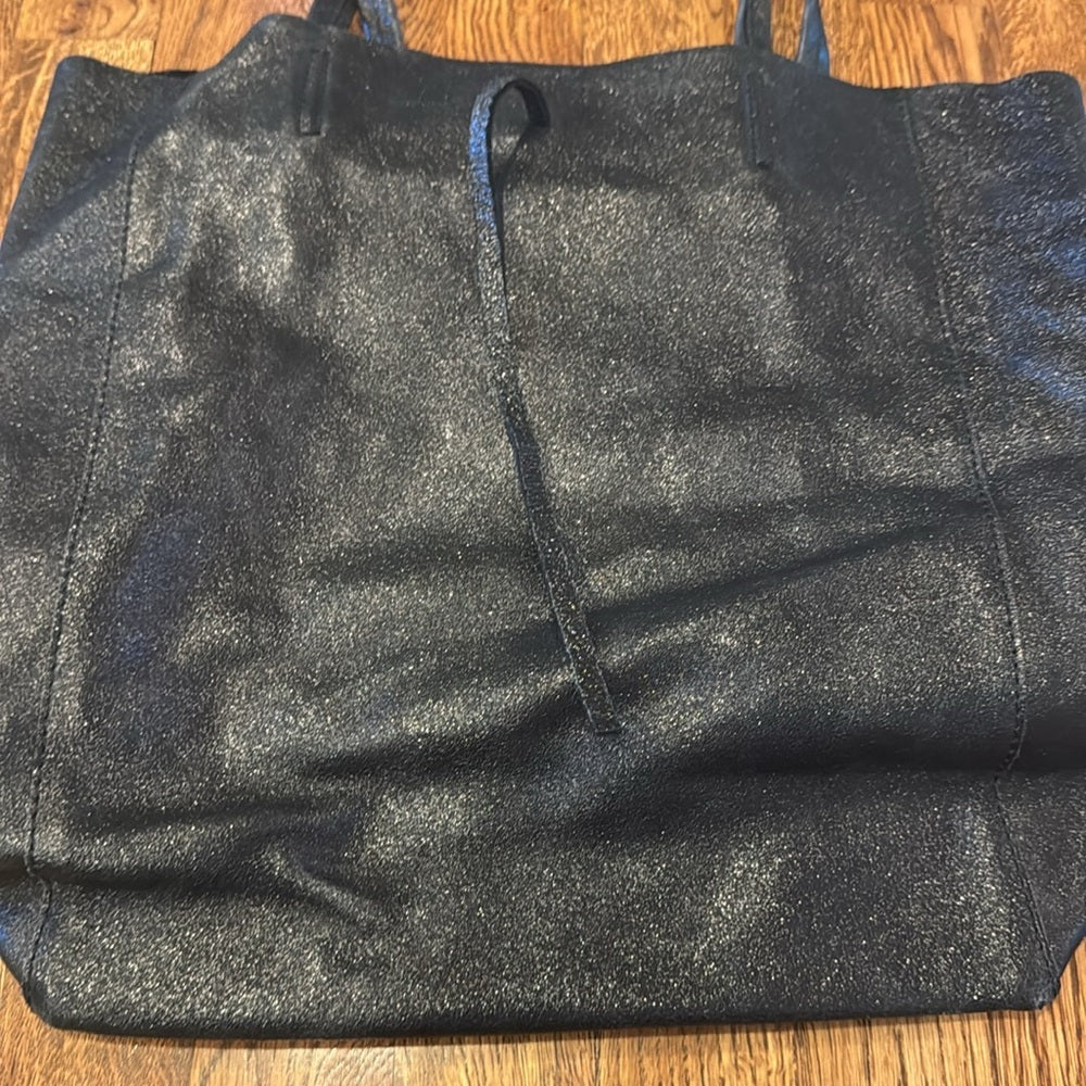 Black Leather Sparkly Tote Bag