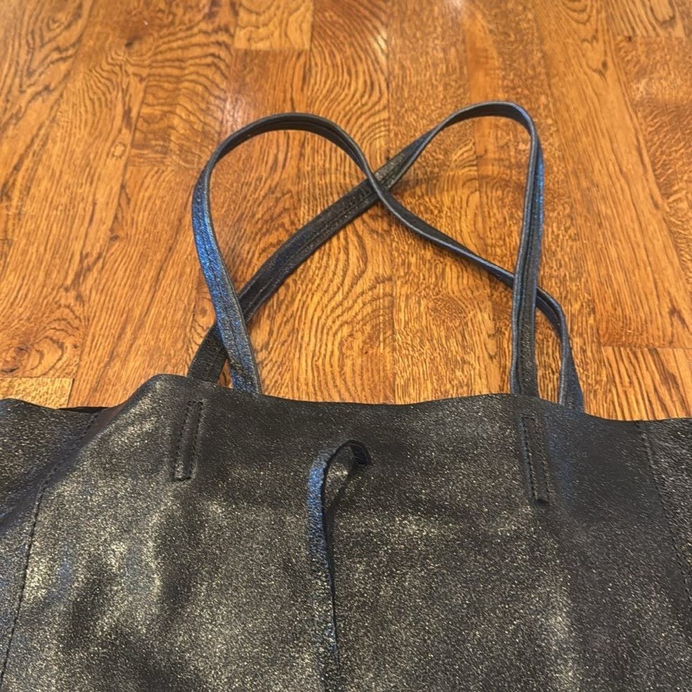 Black Leather Sparkly Tote Bag