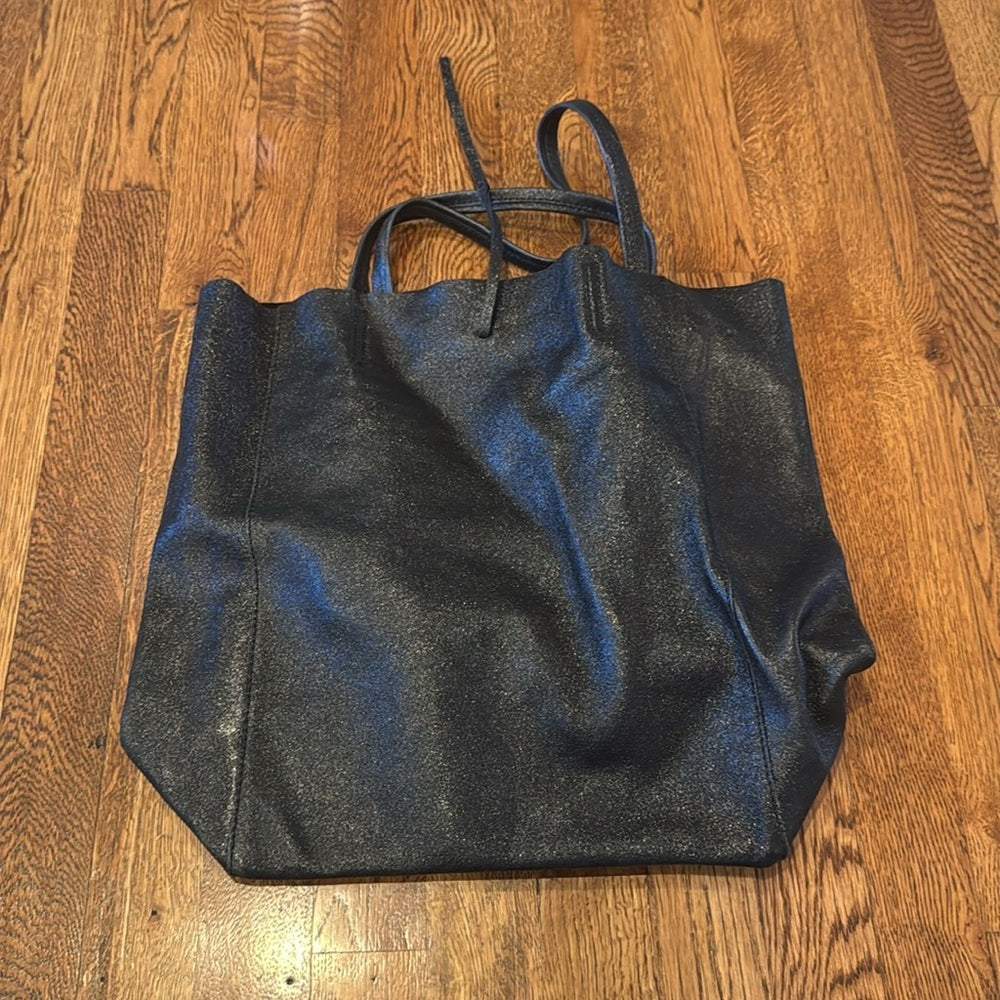 Black Leather Sparkly Tote Bag