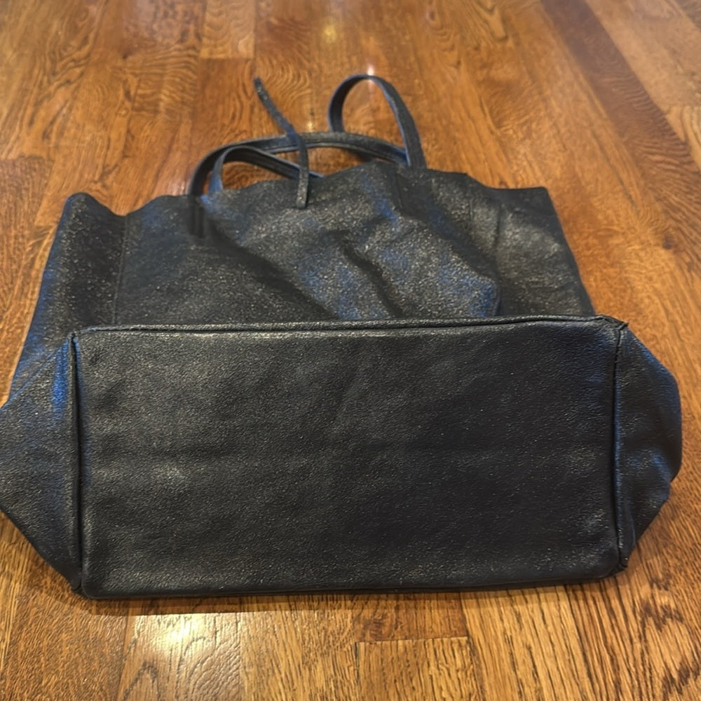 Black Leather Sparkly Tote Bag