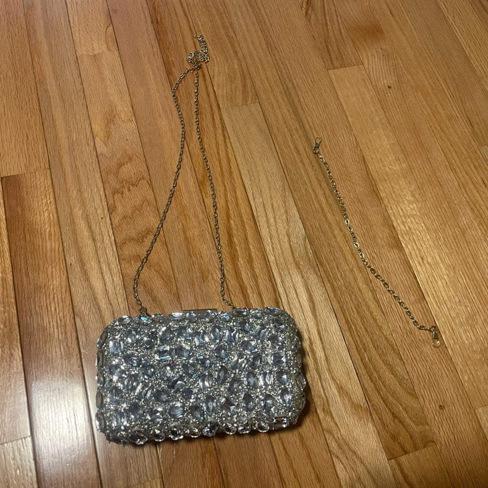 Rhinestone Silver Handbag with Chain