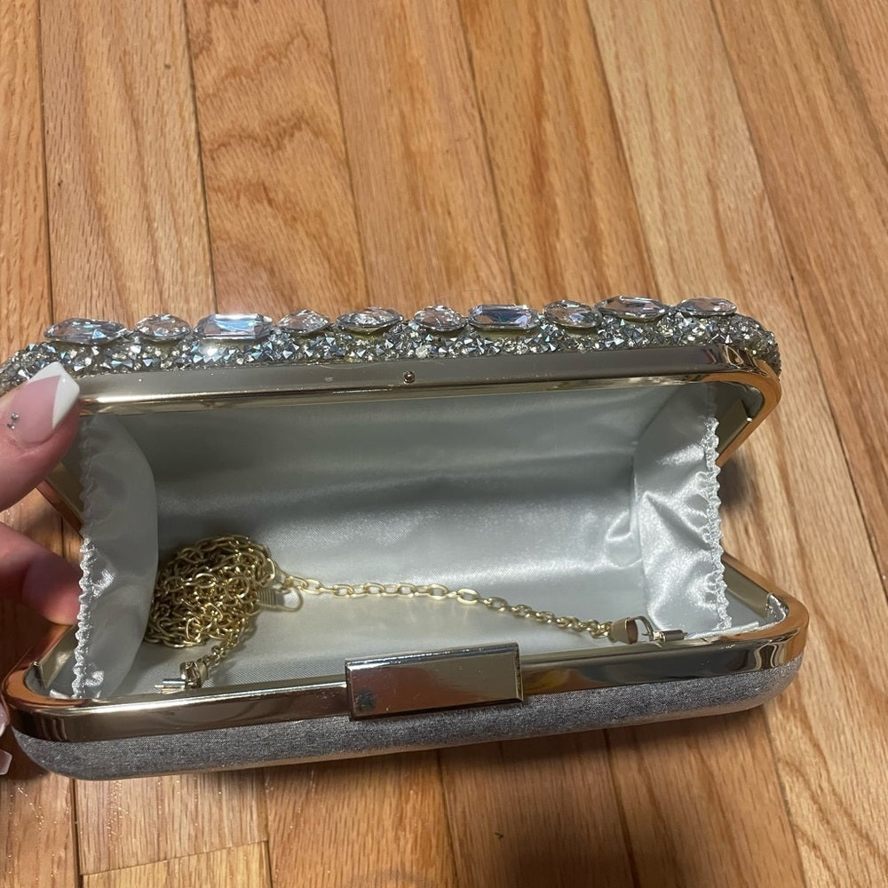 Rhinestone Silver Handbag with Chain