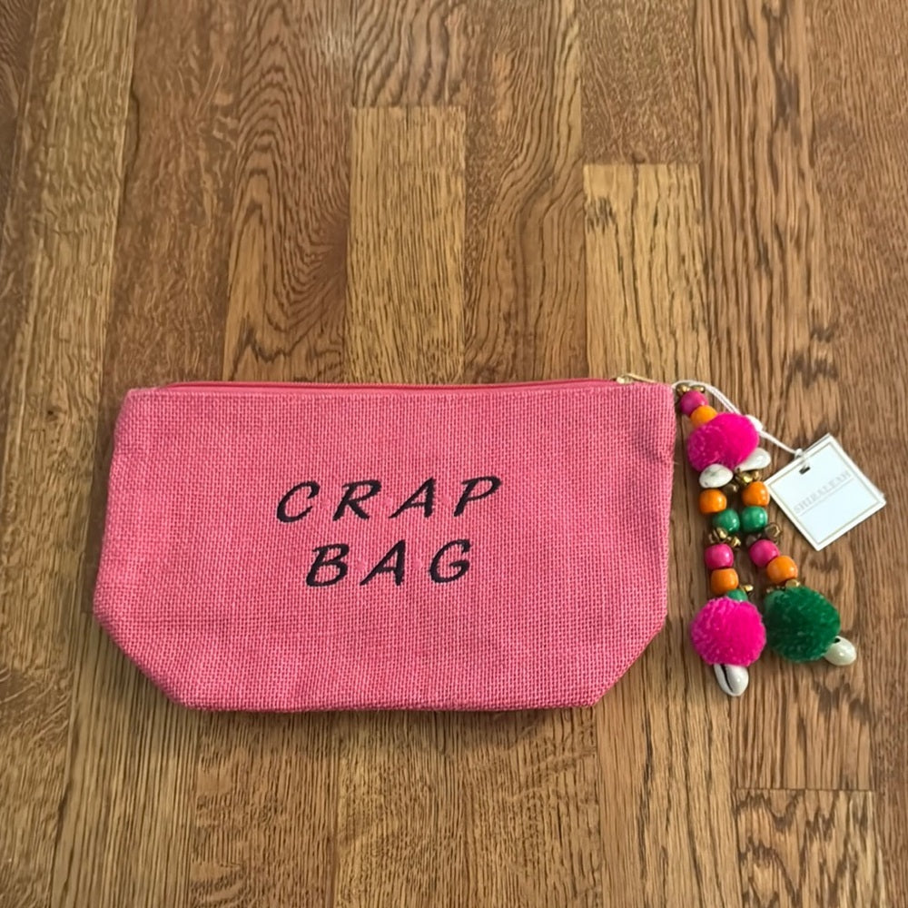 NWT Shiraleah “Crap Bag” Pink Pouch with Pom Pom Keychain