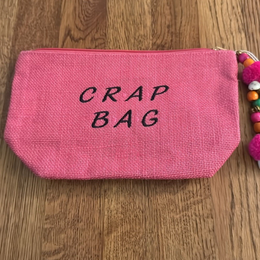 NWT Shiraleah “Crap Bag” Pink Pouch with Pom Pom Keychain